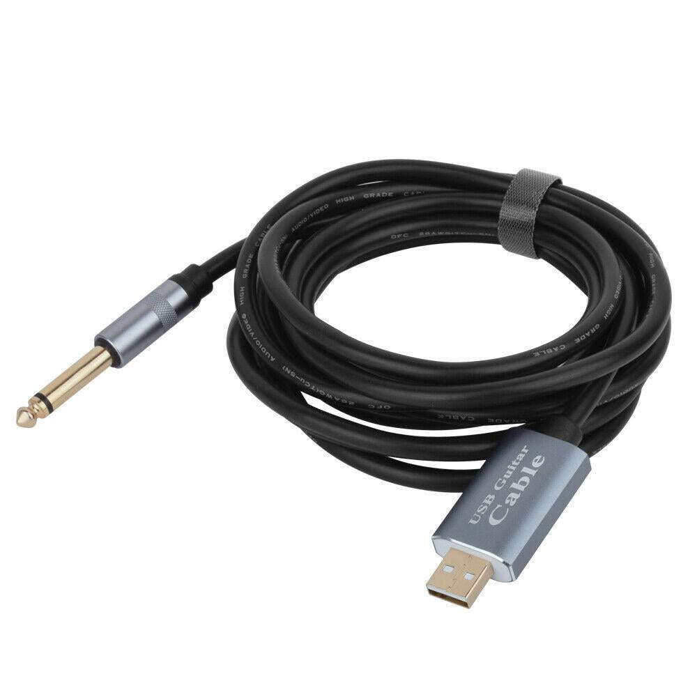 USB 2.0 A Male to 6.35mm 1/4" Mono TS Male Electric Guitar Cable 3m