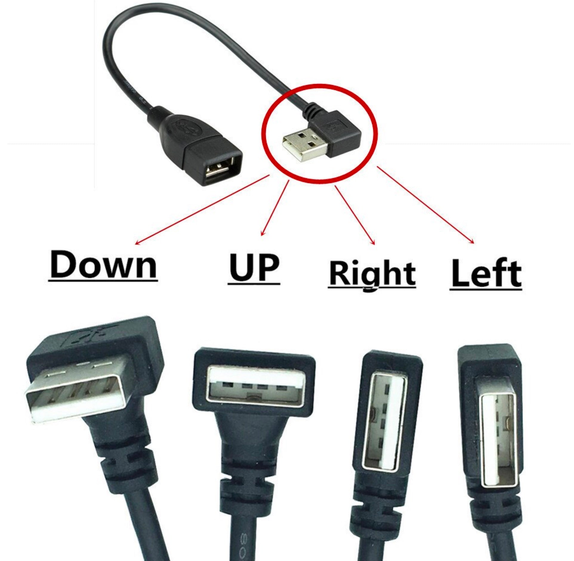 USB 2.0 Type A Male to Female Angled Extension Cable 0.3m