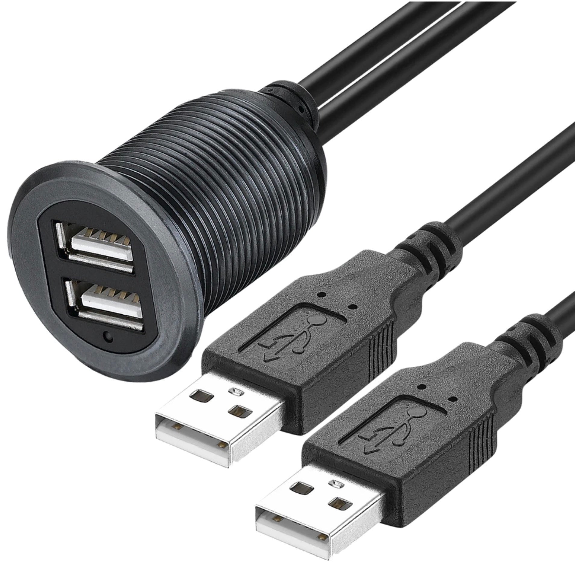 Dual USB-A 2.0 Male to Dual Female Extension Cable for Vehicles 1m