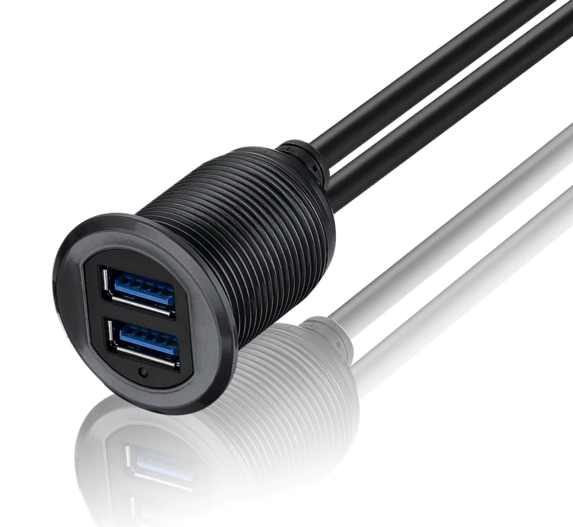 Dual USB 3.0 Type A Male to Dual Female Flush Mount Panel Extension for Vehicles