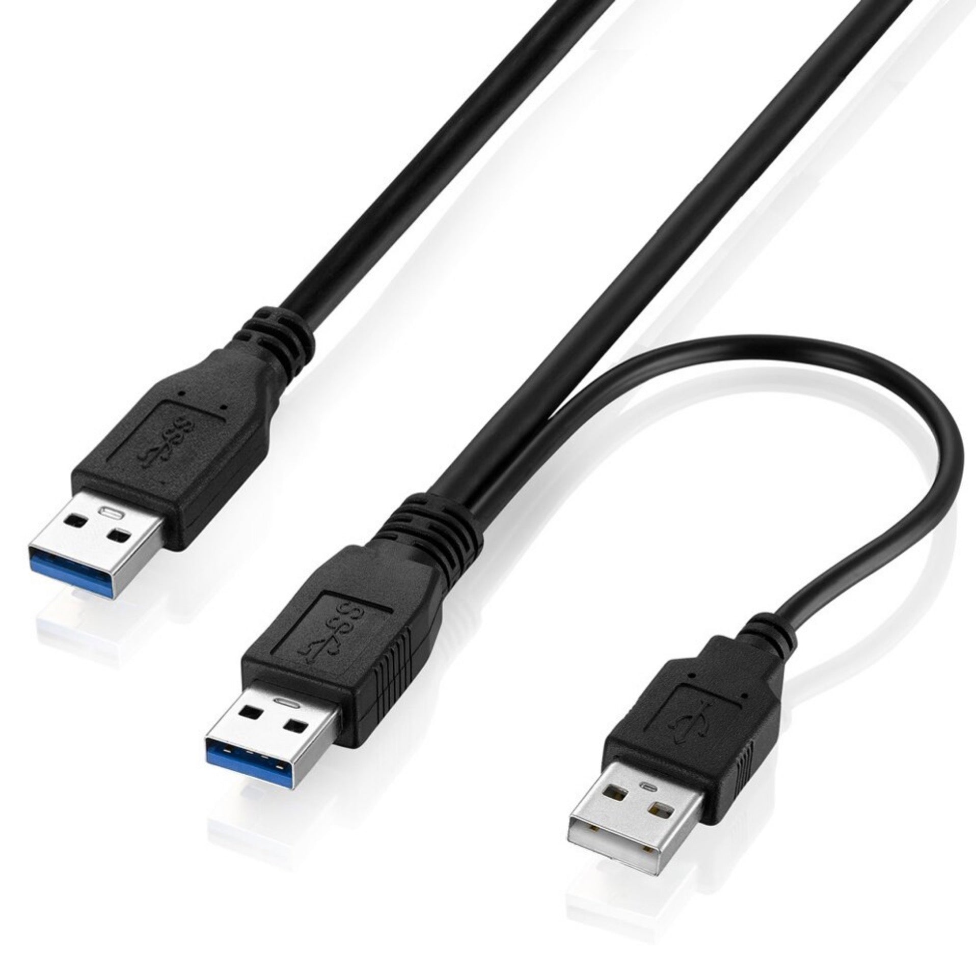 USB-A 3.0 Male to Male Data Cable + USB 2.0 Power Supply 0.5m