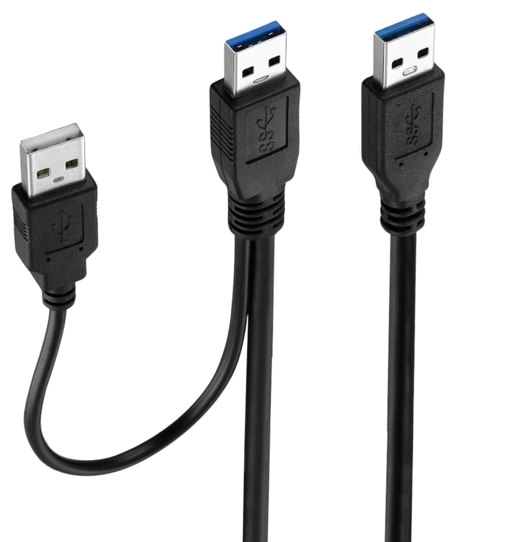 USB-A 3.0 Male to Male Data Cable + USB 2.0 Power Supply 0.5m