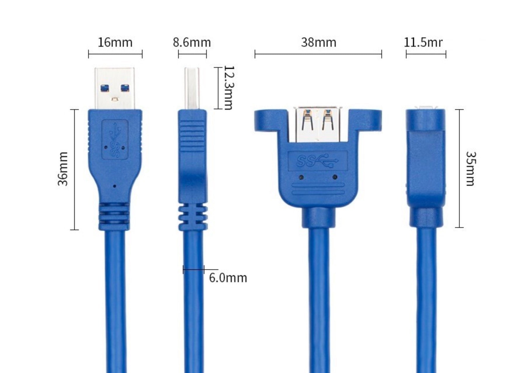 USB 3.0 A Male to Female Panel Mount Cable