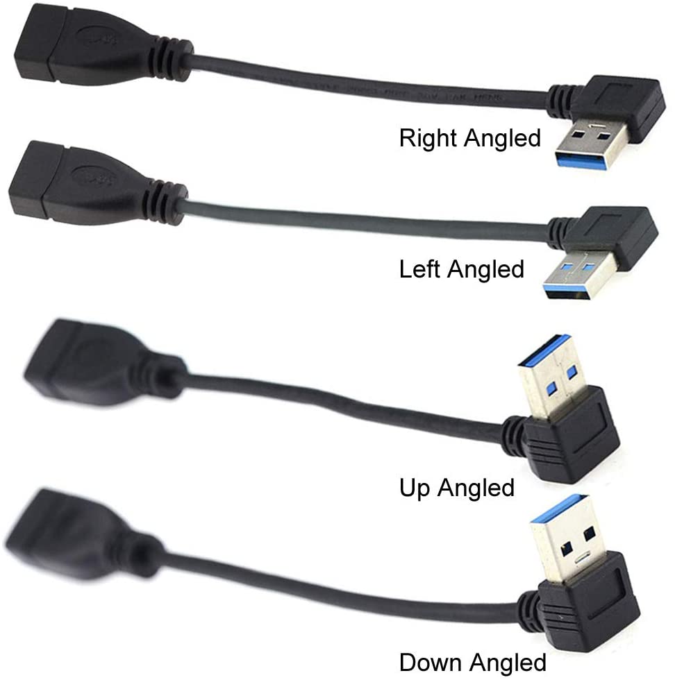 USB 3.0 Type A Male to Female 90 Degree Angled Extension Cable 15cm