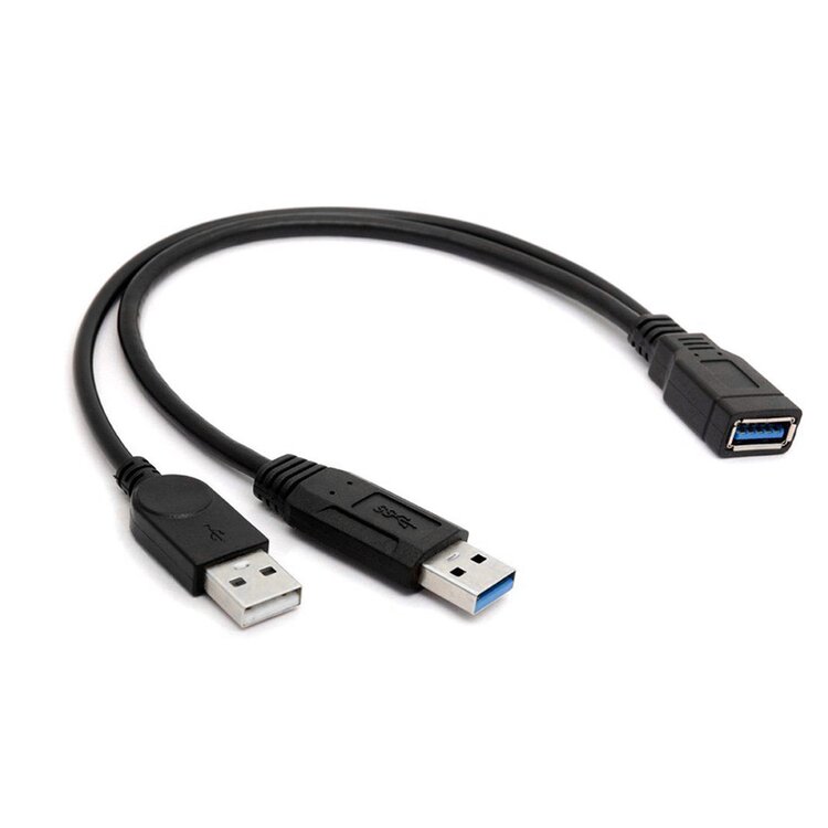 USB-A 3.0 Female to Dual USB-A Male Extra Power Data Y Extension Cable for 2.5" Mobile Hard Disk 0.3m