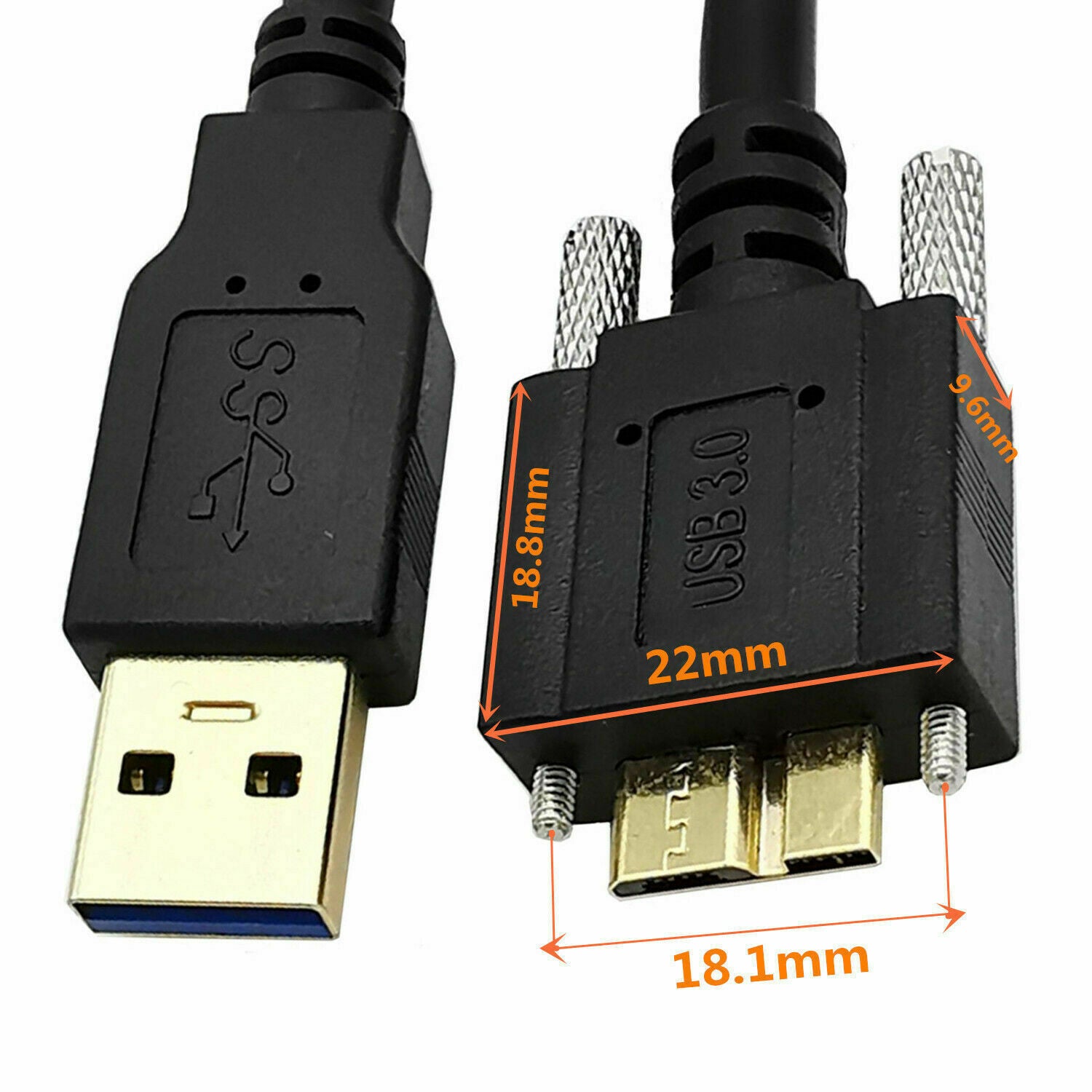 USB-A 3.0 Male to Micro-B Charge & Sync Cable with Locking Screws