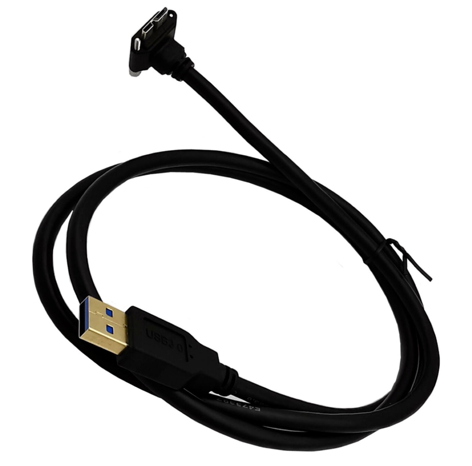 USB-A 3.0 Male to Micro-B Charge & Sync Panel Mount Cable with Screws (Down-Angle)