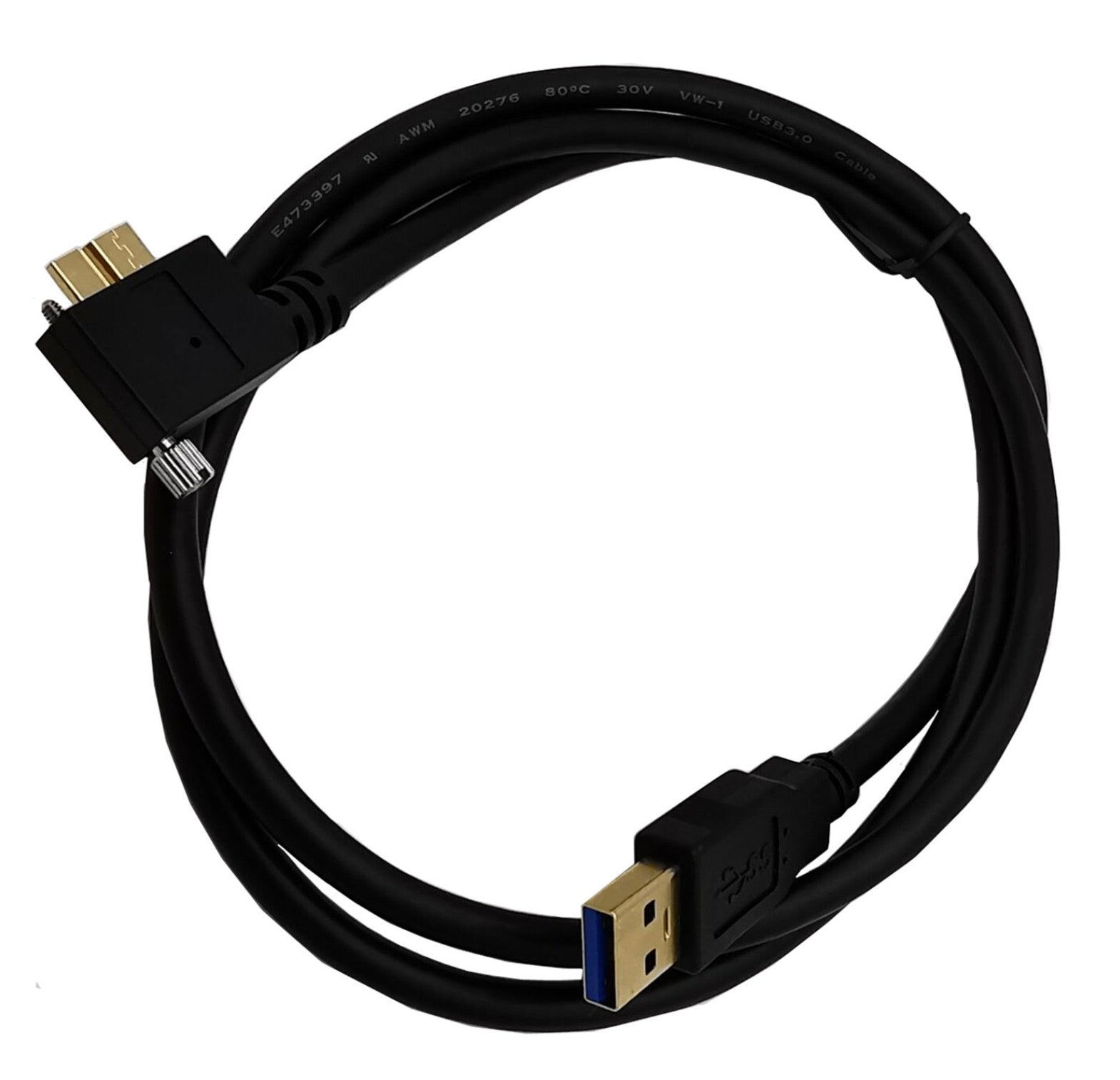 USB-A 3.0 Male to Micro-B Charge & Sync Cable with Screws (Left Angle)