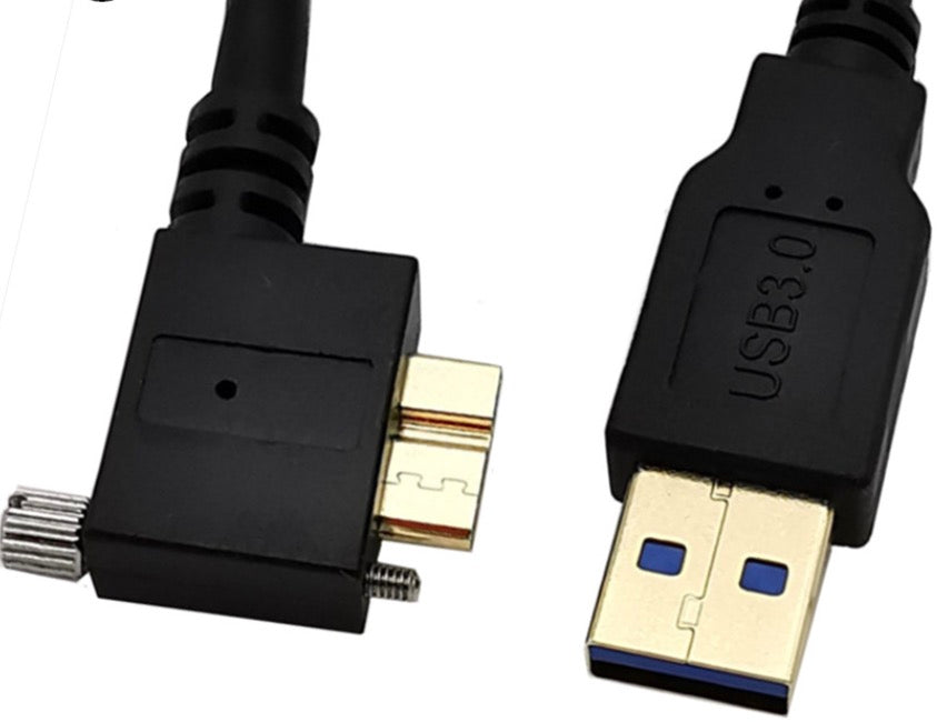 USB-A 3.0 Male to Micro-B Charge & Sync Cable with Screws (Right Angle)