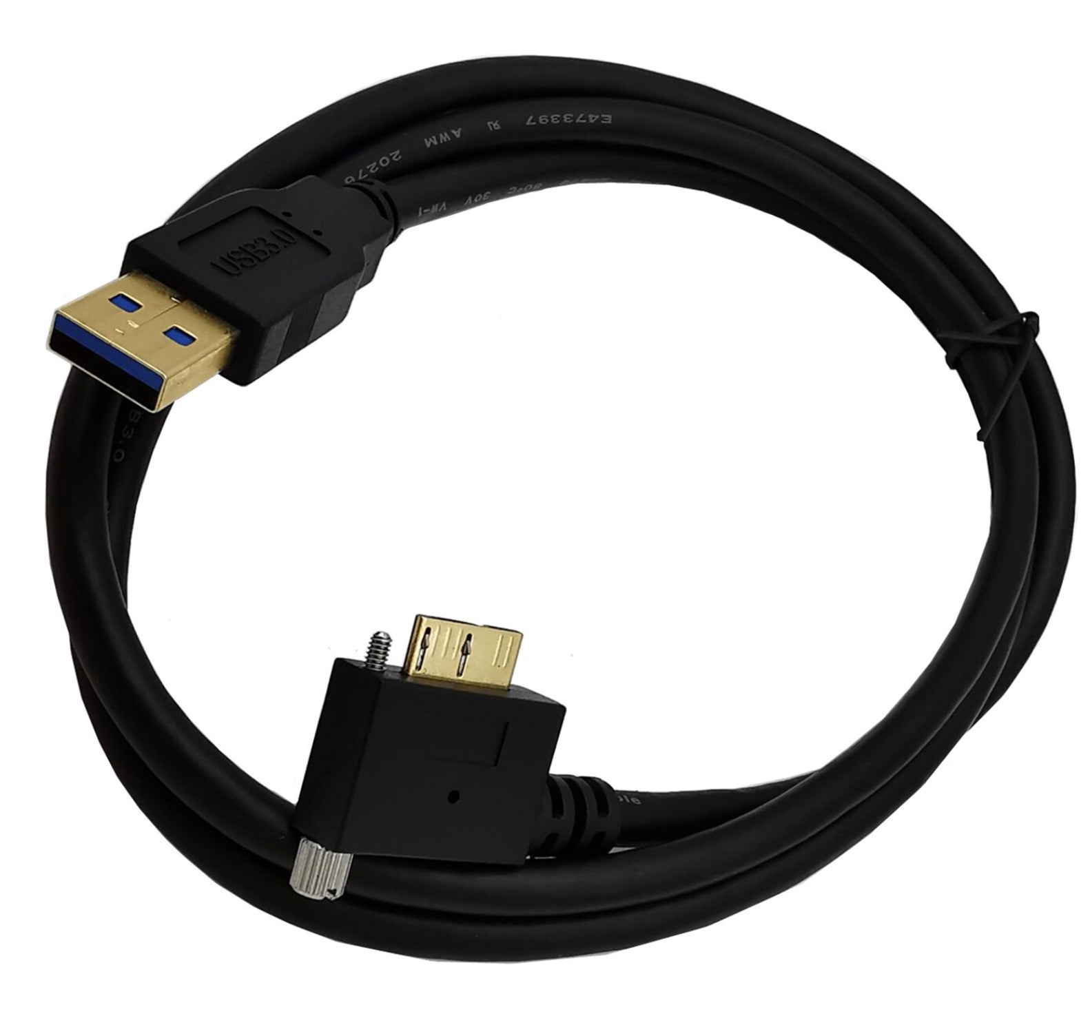 USB-A 3.0 Male to Micro-B Charge & Sync Cable with Screws (Right Angle)