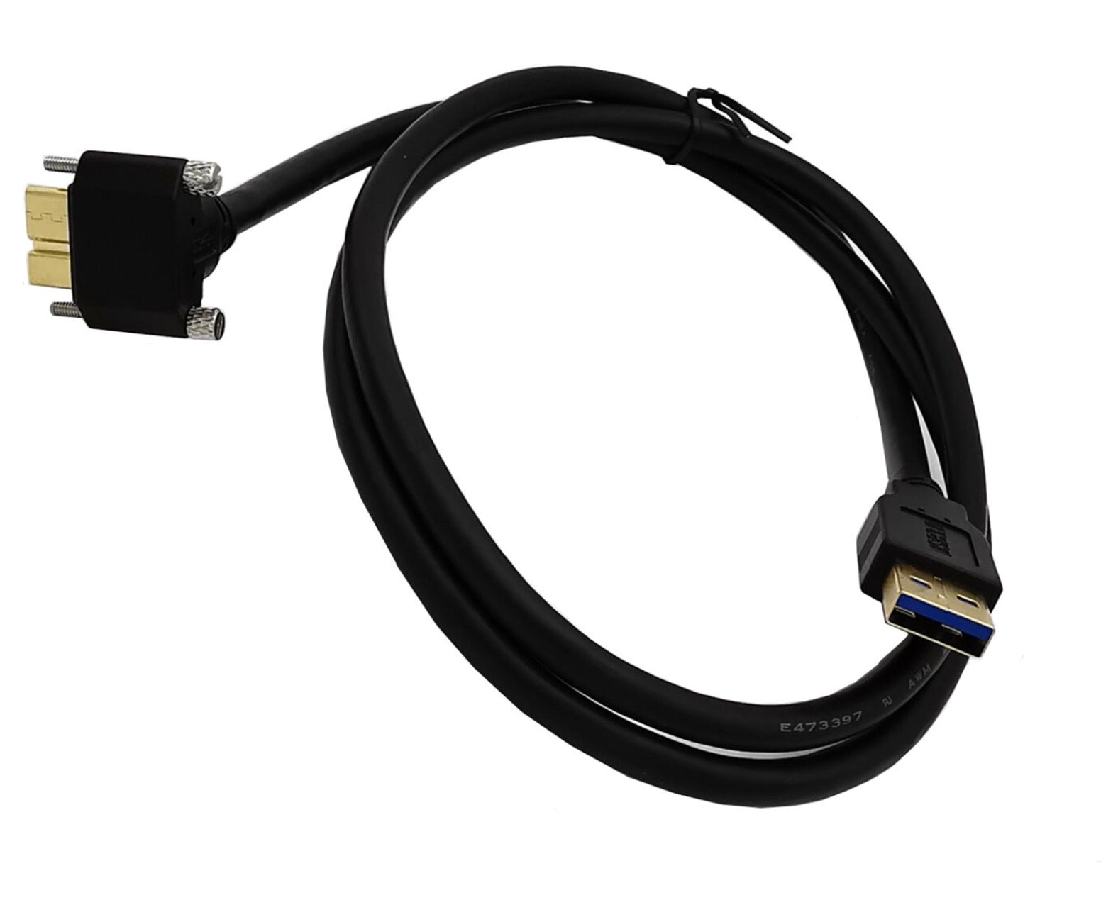 USB-A 3.0 Male to Micro-B Charge & Sync Cable with Screws (Up Angle)