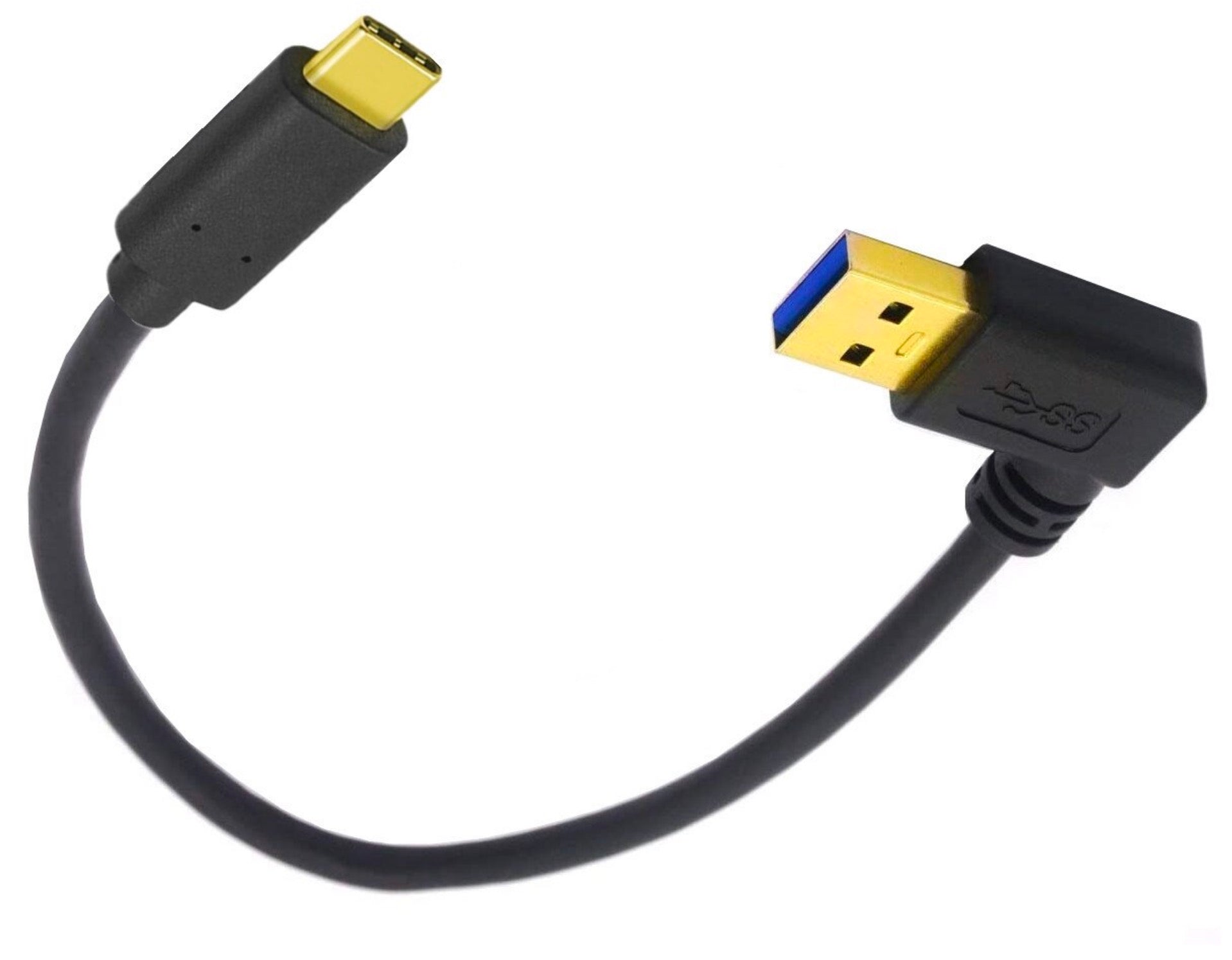 USB-A 3.0 Left Angle to USB-C Data Sync Charge Cable 0.25m