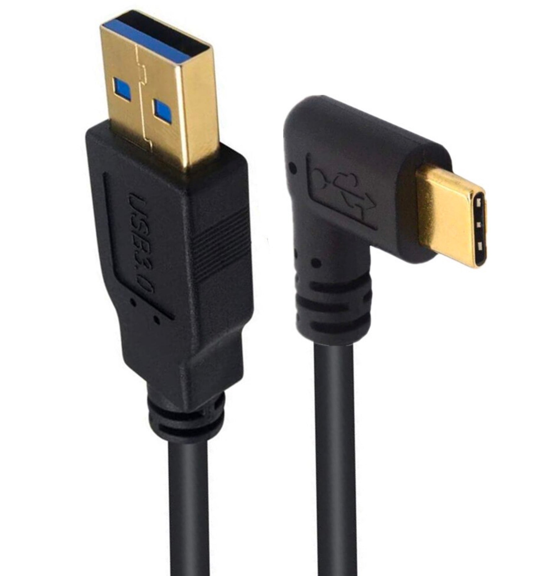 USB-A 3.0 Male to USB-C 3.1 Left/Right Angled Male Charge Sync Cable