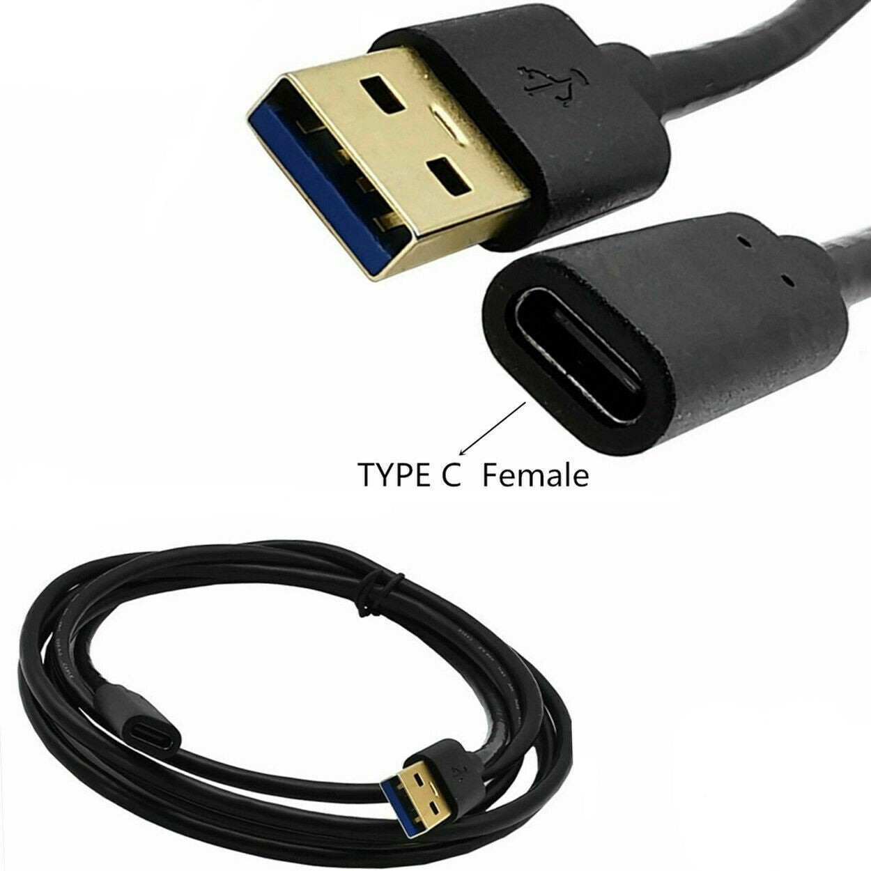 USB-A 3.0 Male to USB-C Female Data Cable