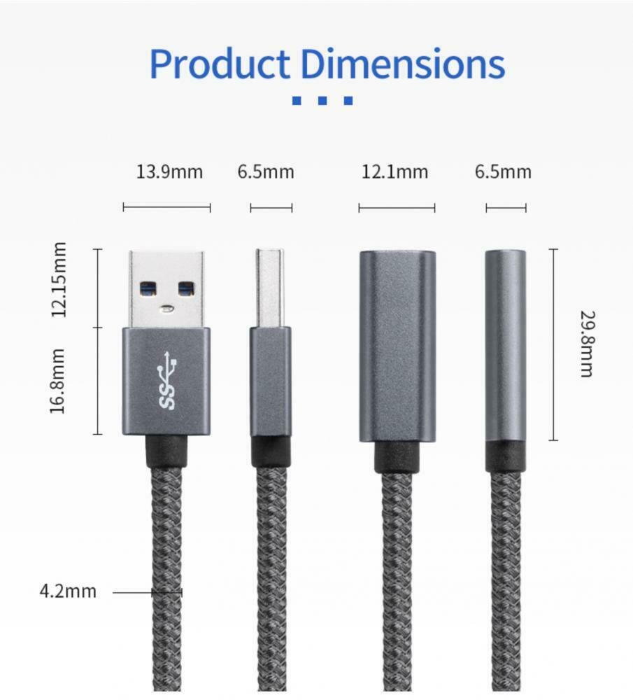 USB 3.1 Type C Female to USB 3.0 Type A Male 10Gbps Extension Cable 10cm