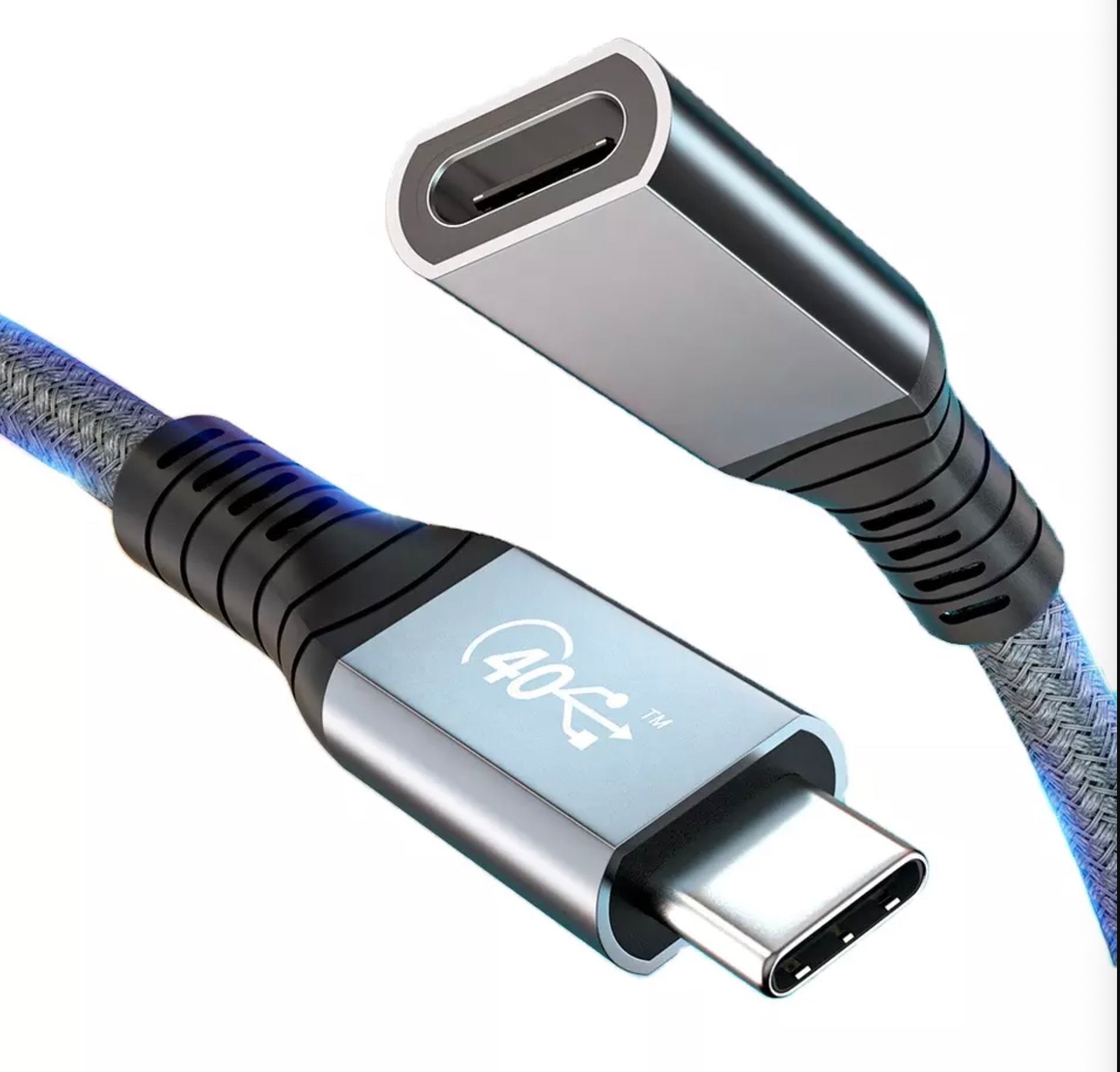 Close-up of USB-C male and female connectors on USB4 extension cable