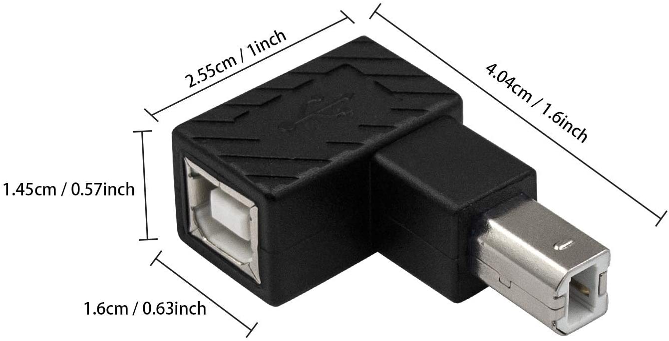 USB 2.0 Type-B Male Female Angled Adapter for Printers / Scanners