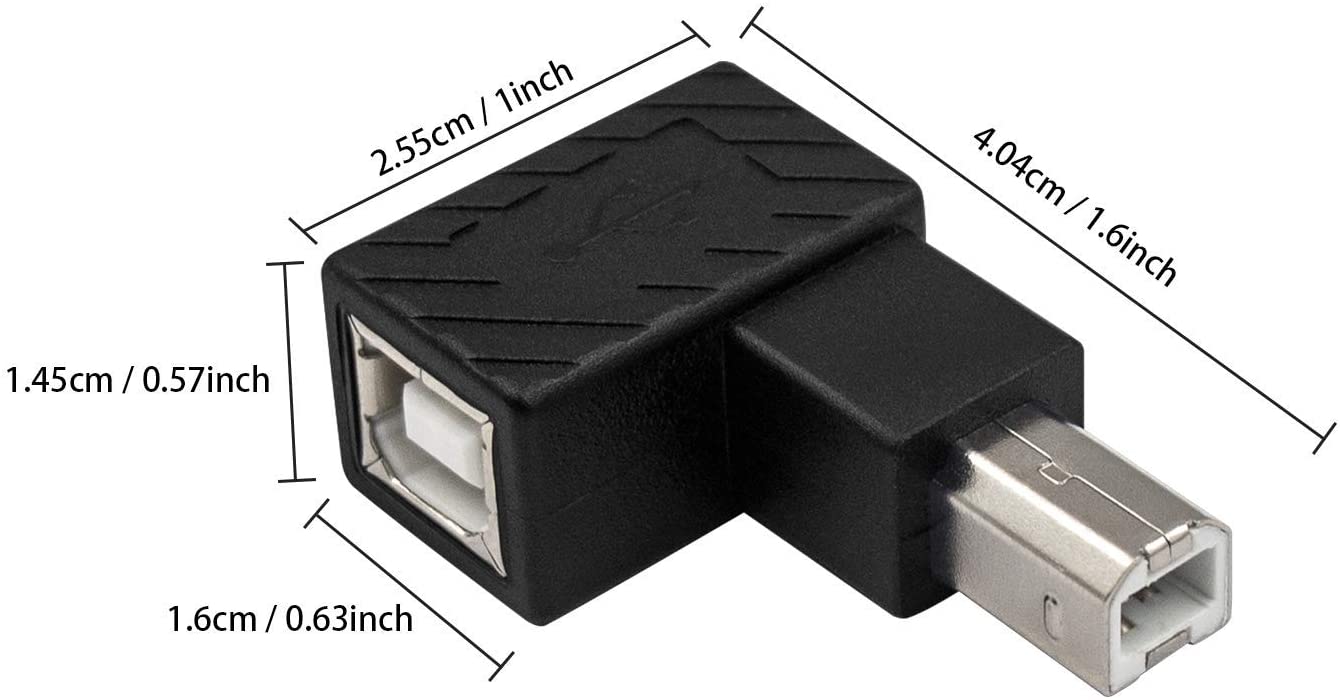 USB 2.0 Type-B Male Female Angled Adapter for Printers / Scanners