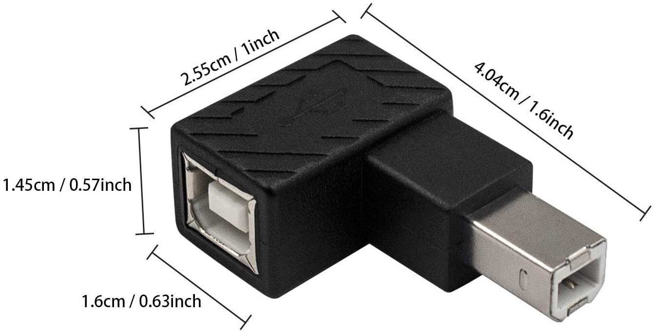 USB 2.0 Type-B Male Female Angled Adapter for Printers / Scanners