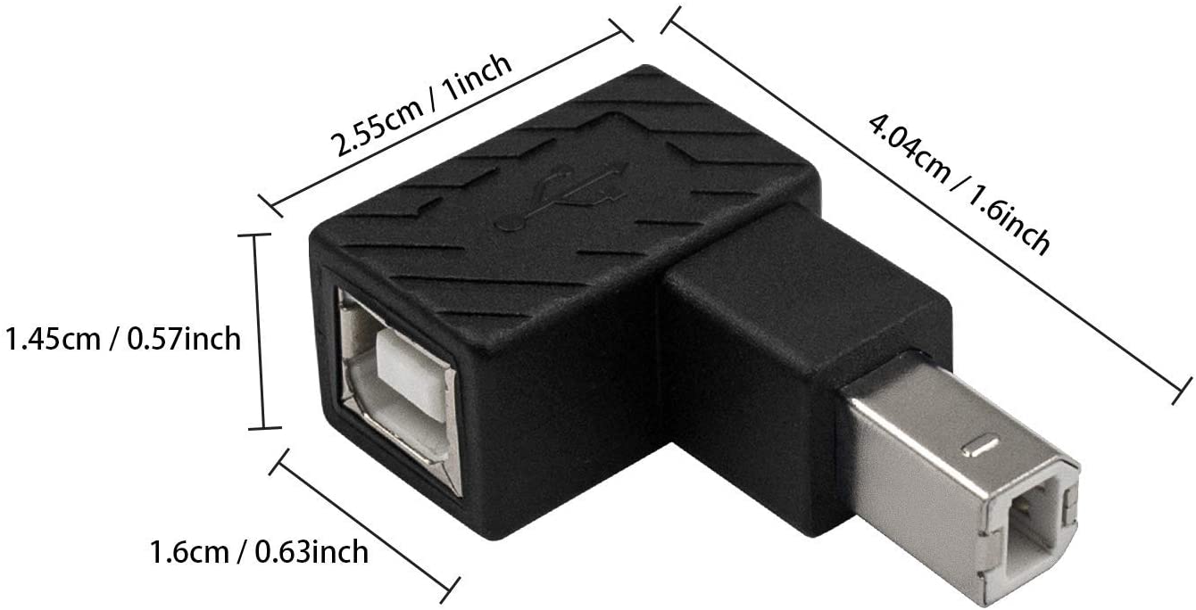 USB 2.0 Type-B Male Female Angled Adapter for Printers / Scanners