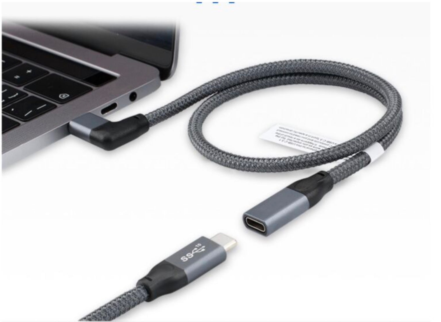 USB-C 3.1 Angled Male to Straight Female 100W Thunderbolt 3 Cable 10Gbps