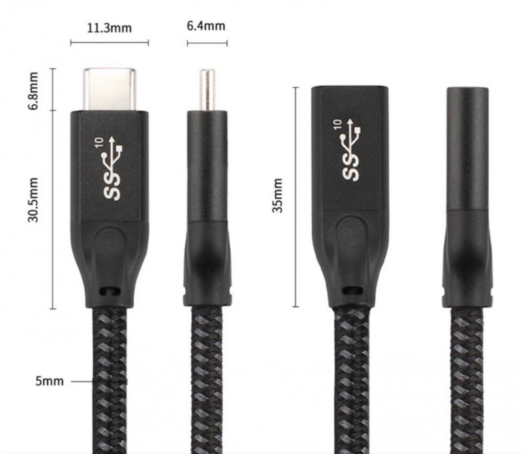 USB-C Male to Female 100W 4K Thunderbolt 3 Cable 10Gbps