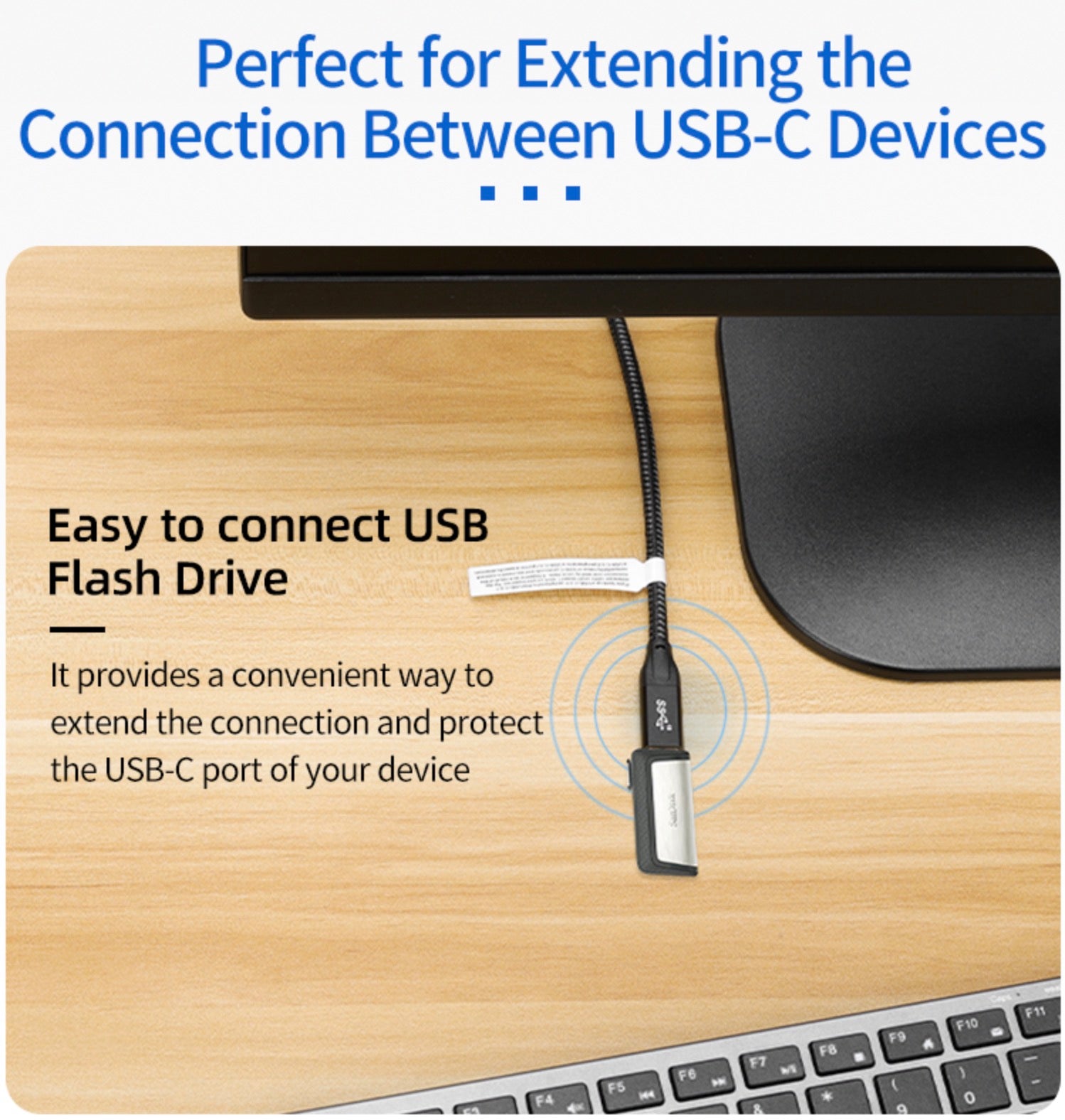 USB-C Male to Female 100W 4K Thunderbolt 3 Cable 10Gbps