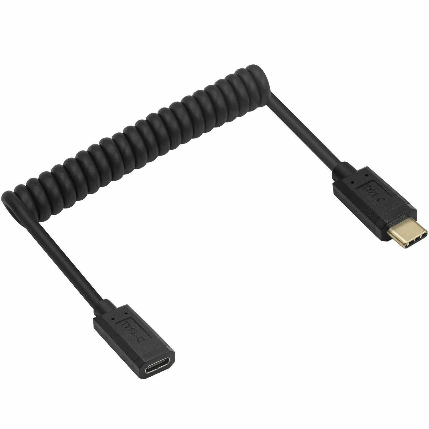 USB-C Male to USB C Female Charge Sync Coiled Extension Cable