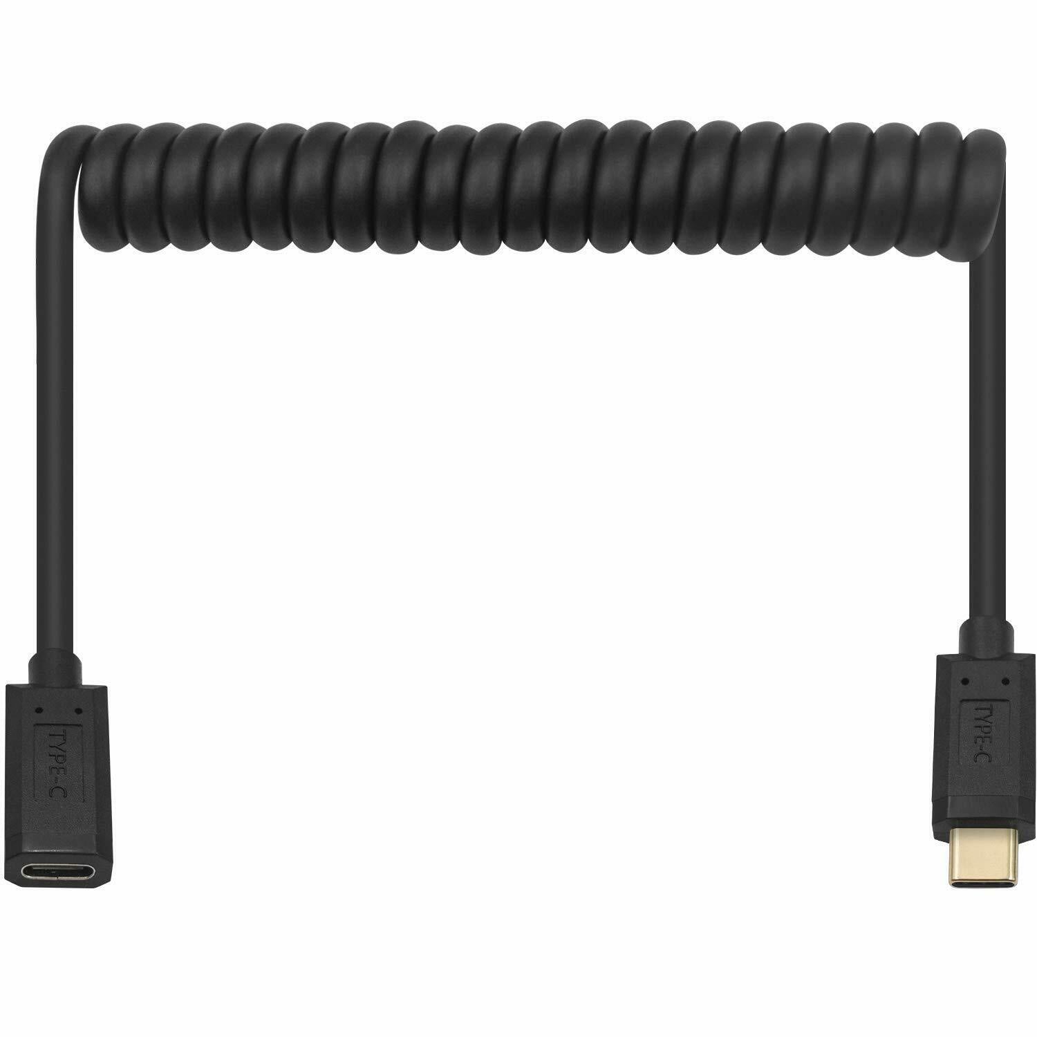 USB-C Male to USB C Female Charge Sync Coiled Extension Cable