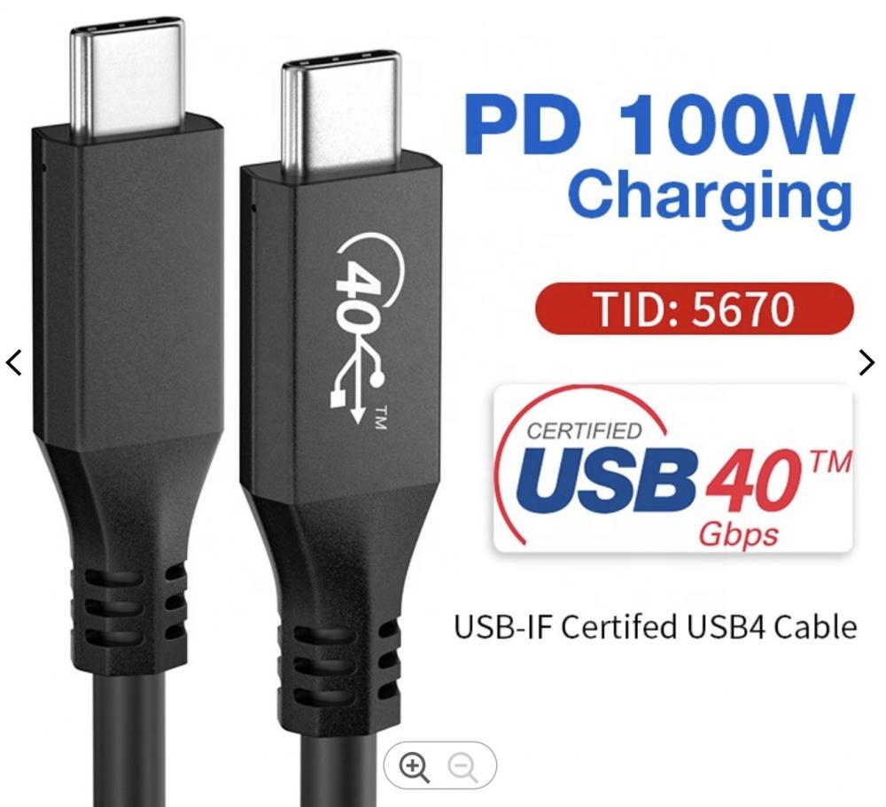 USB4 Thunderbolt 4 PD 3.0 100W 40Gbps USB-C Cable