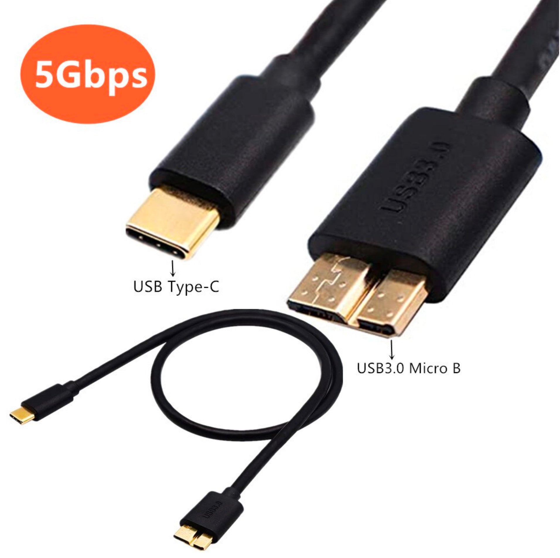 USB Type C Male to Micro-B Male Hard Drive Data Cable