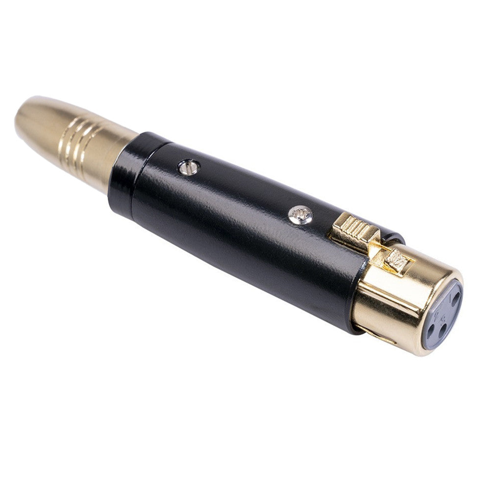Angled view of XLR female to 6.35mm female jack adapter