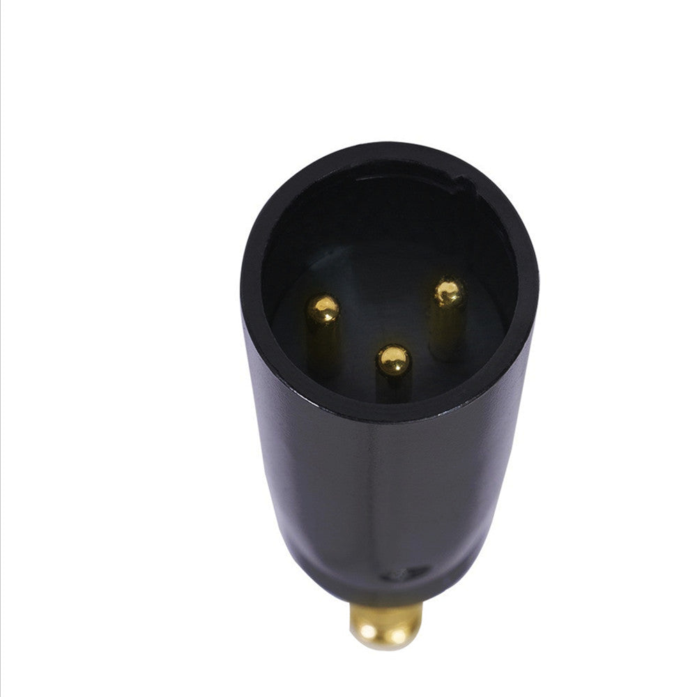 Detailed view of the XLR 3-pin male connector with nickel-plated contacts